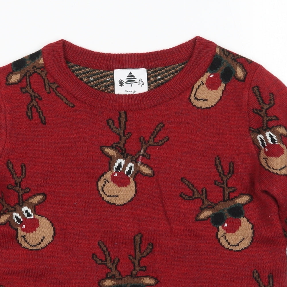 George Boys Red   Pullover Jumper Size 5-6 Years  - Christmas