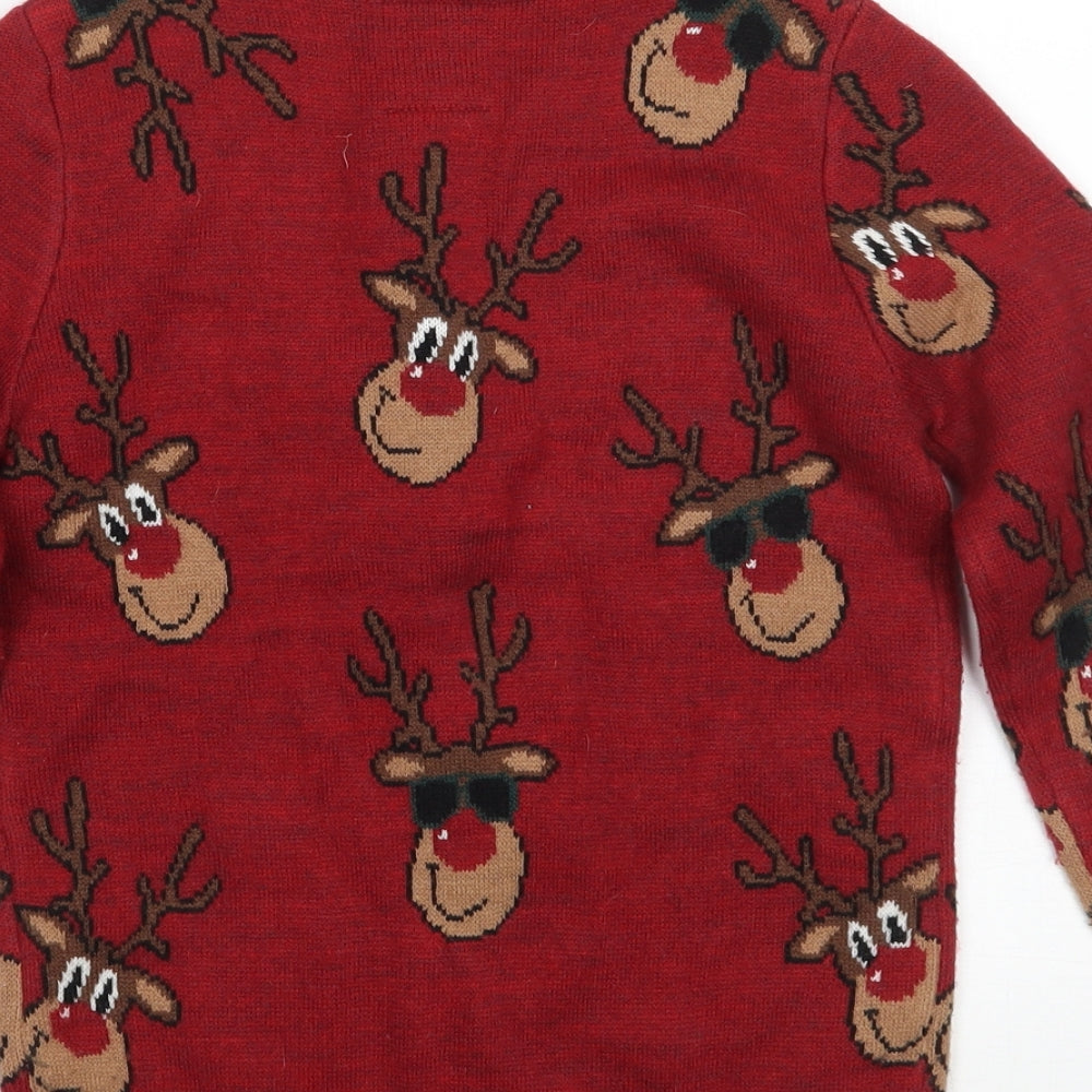 George Boys Red   Pullover Jumper Size 5-6 Years  - Christmas