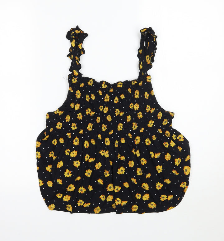 TU Womens Black Floral  Cropped T-Shirt Size 16