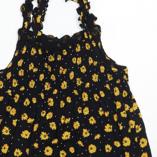 TU Womens Black Floral  Cropped T-Shirt Size 16