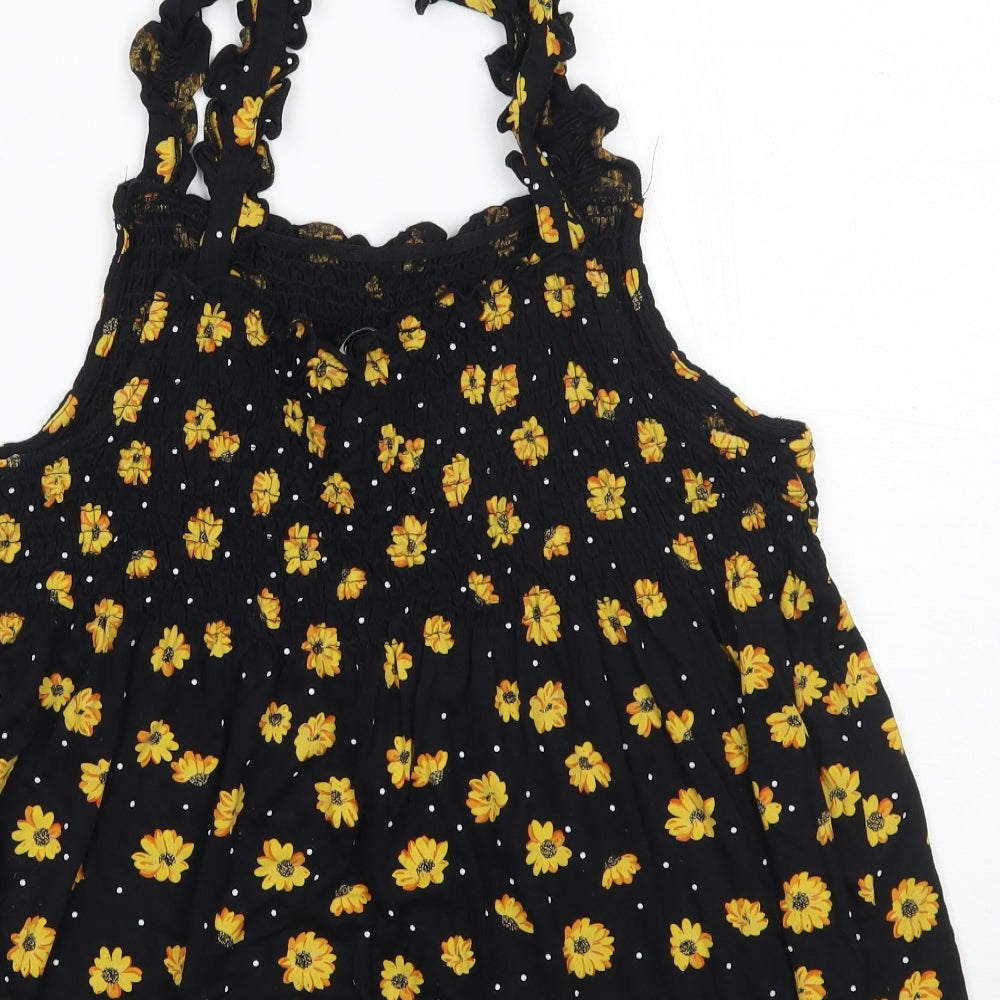 TU Womens Black Floral  Cropped T-Shirt Size 16