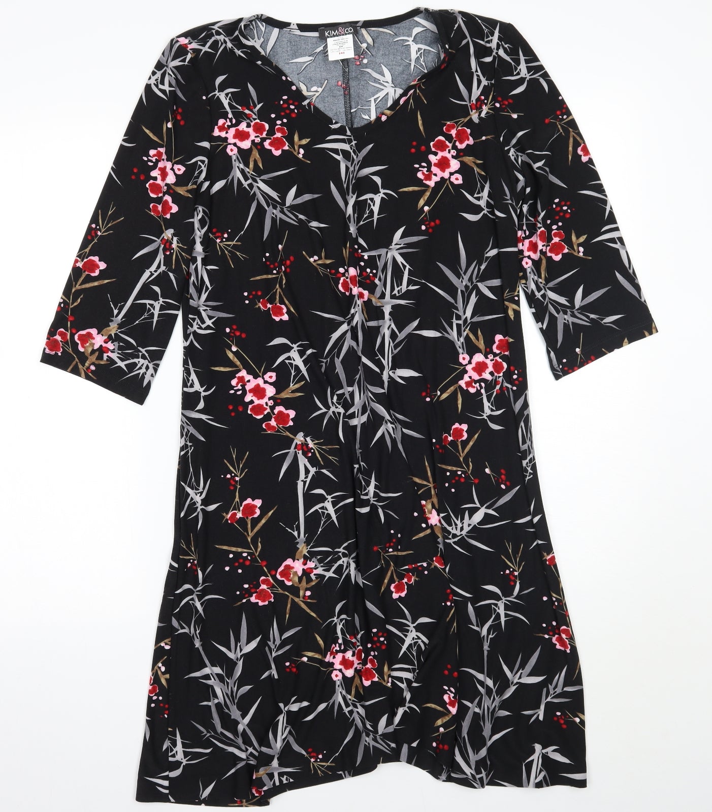 Kim&co Womens Black Floral  A-Line  Size M