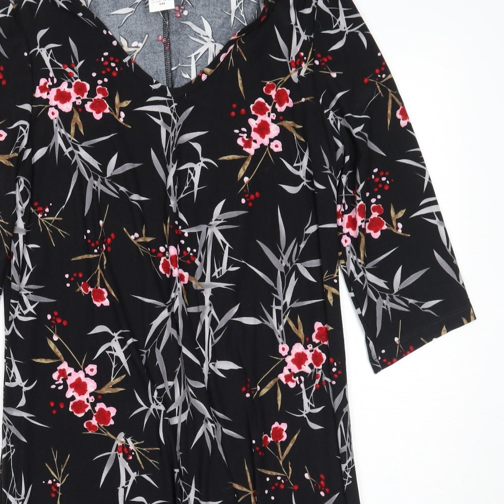Kim&co Womens Black Floral  A-Line  Size M