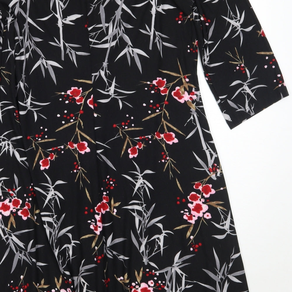 Kim&co Womens Black Floral  A-Line  Size M