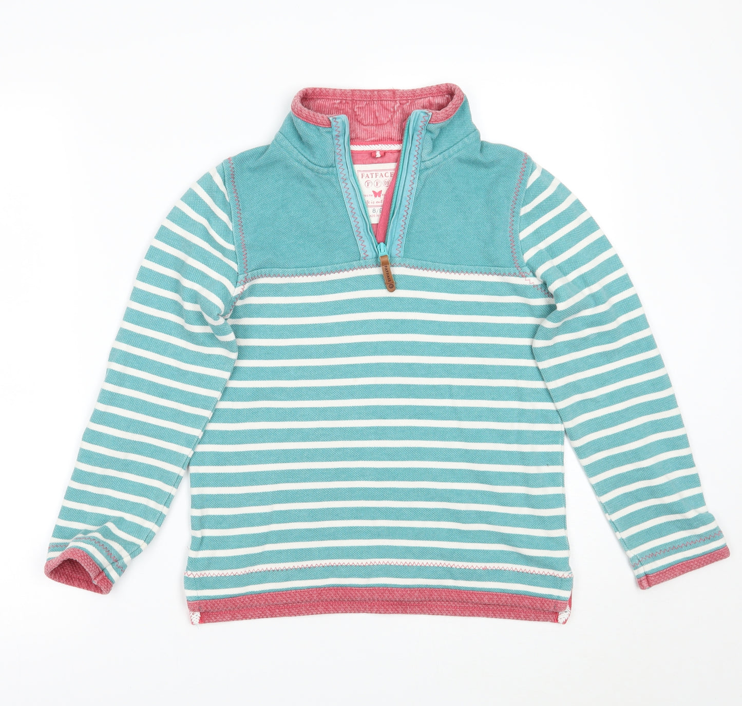 Fat Face Girls Green Striped  Pullover Jumper Size 8-9 Years
