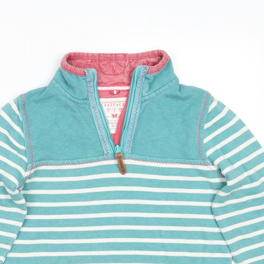 Fat Face Girls Green Striped  Pullover Jumper Size 8-9 Years