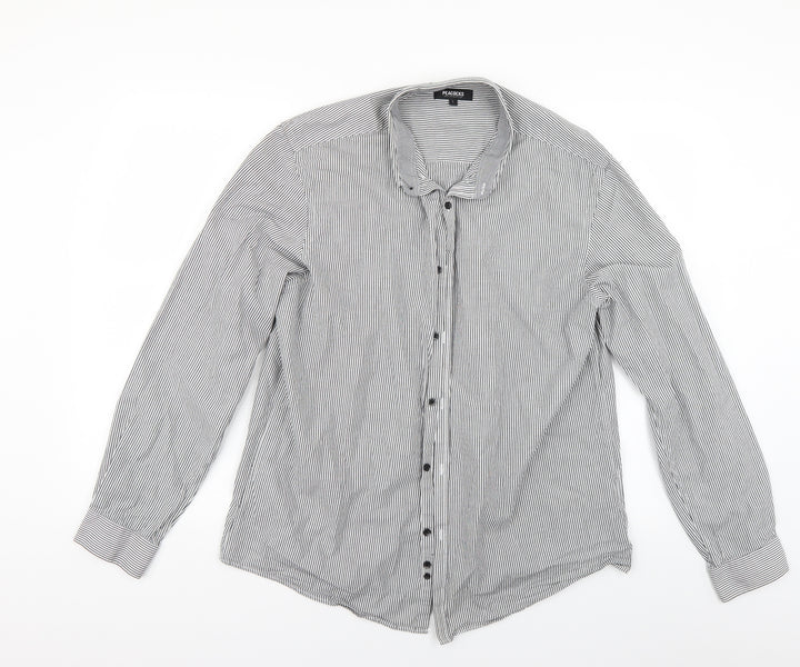 Peacocks Mens Grey Striped Button-Up Size L