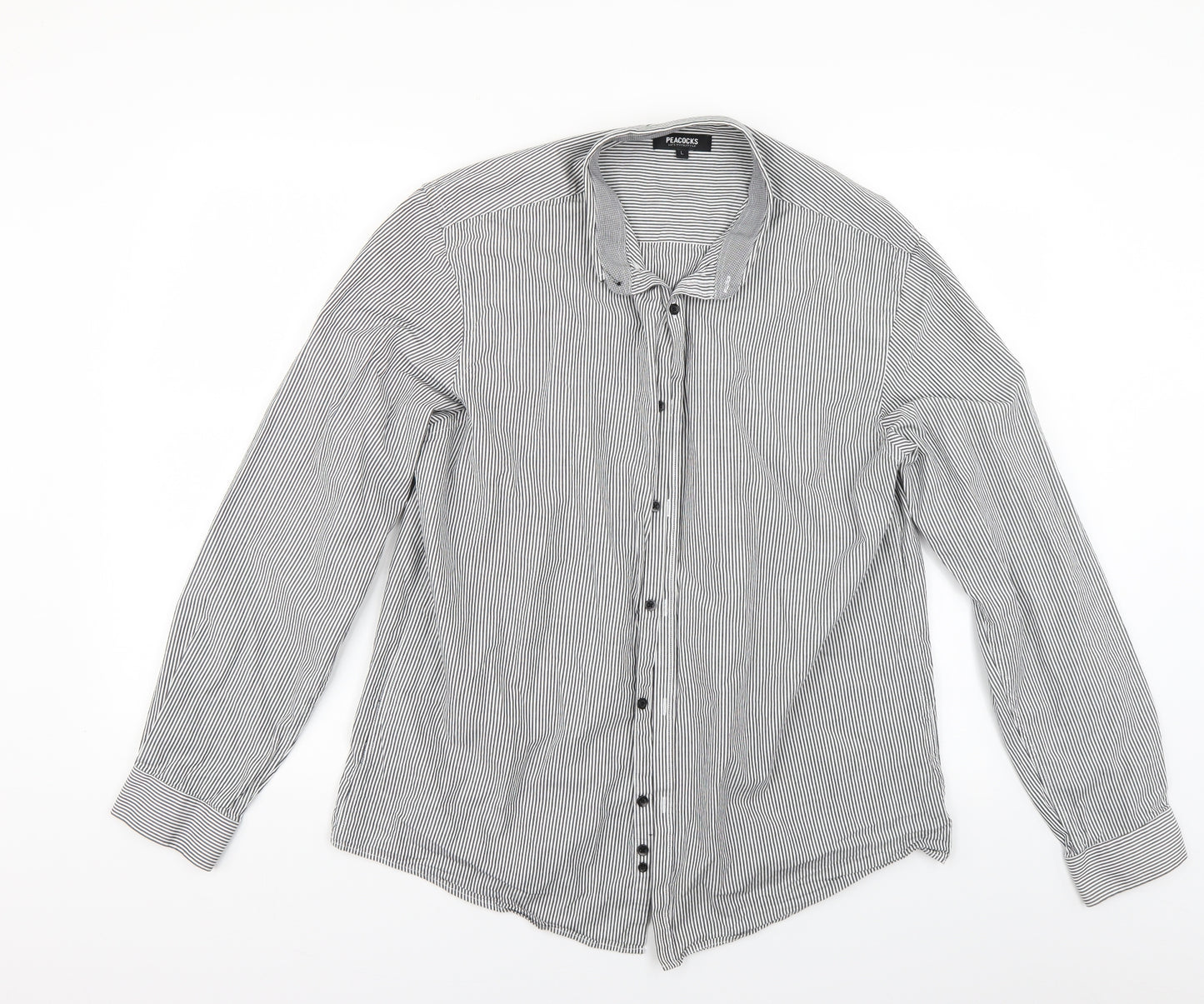 Peacocks Mens Grey Striped   Button-Up Size L