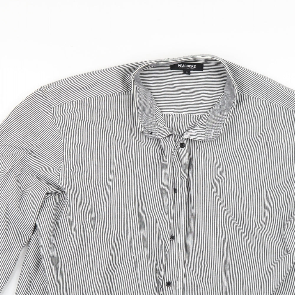 Peacocks Mens Grey Striped   Button-Up Size L