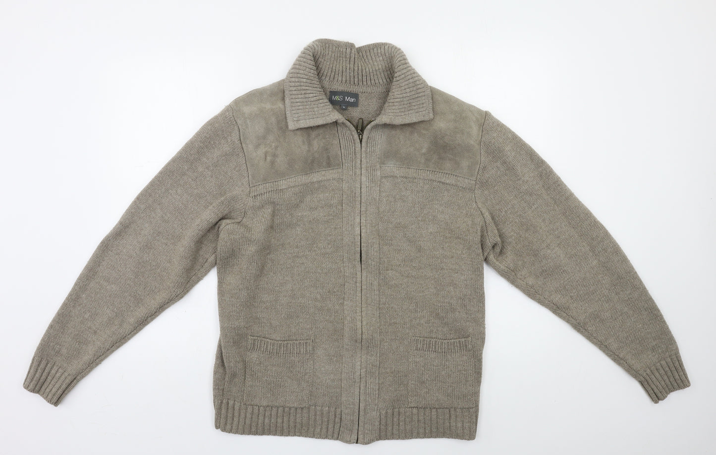 M&S Mens Beige   Cardigan Jumper Size M