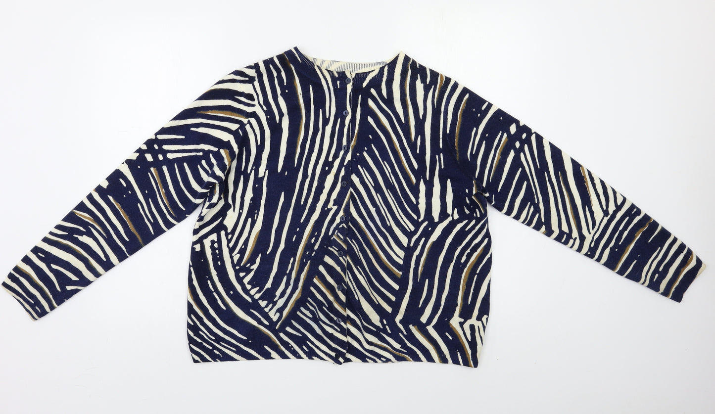 M&S Womens Blue Striped  Cardigan Jumper Size 12