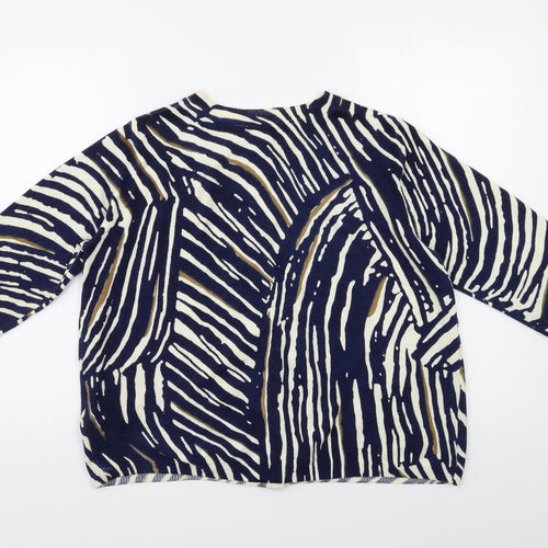 M&S Womens Blue Striped  Cardigan Jumper Size 12