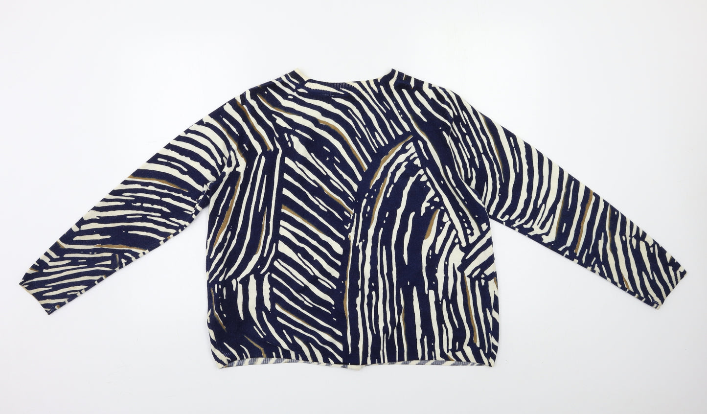 M&S Womens Blue Striped  Cardigan Jumper Size 12