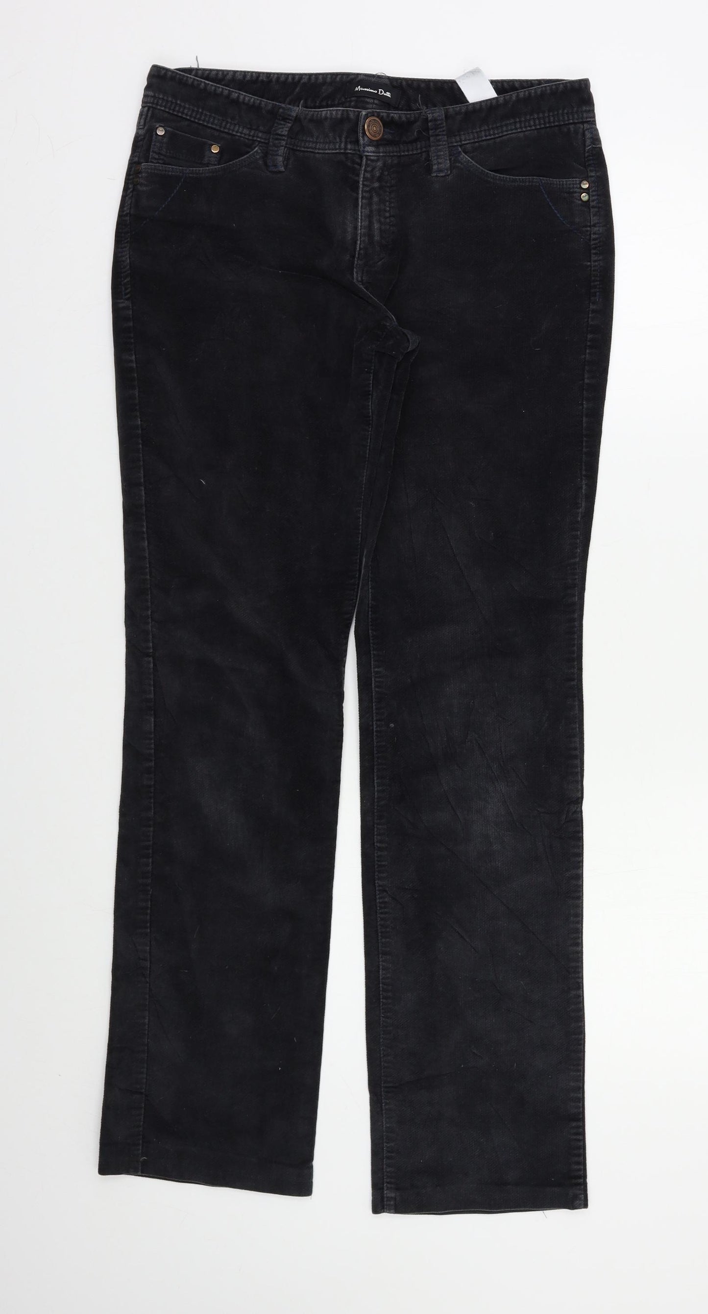 Massimo Dutti Womens Black  Corduroy Straight Jeans Size 12 L30 in