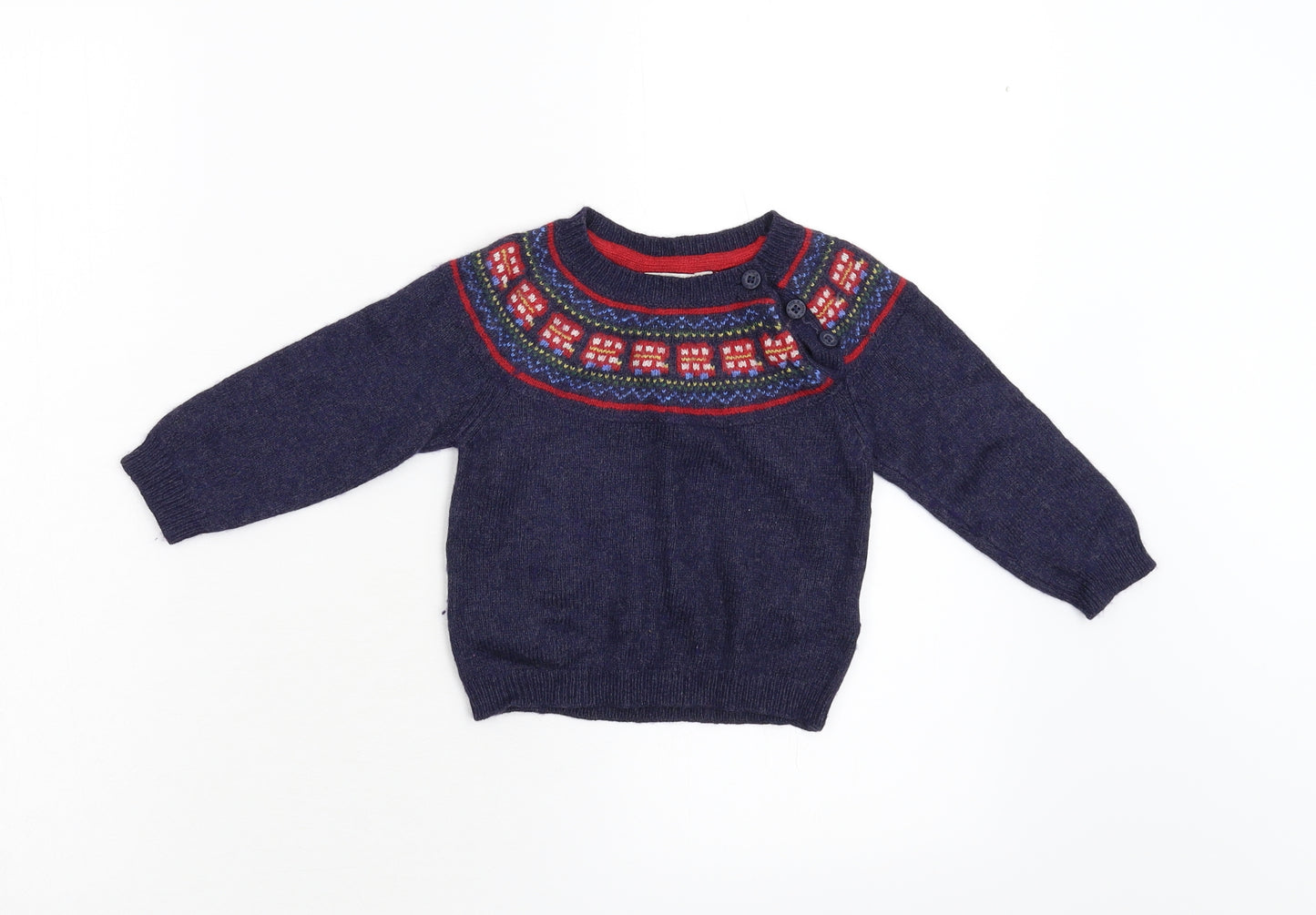 JoJo Maman Bébé Baby Blue Geometric  Pullover Jumper Size 12-18 Months