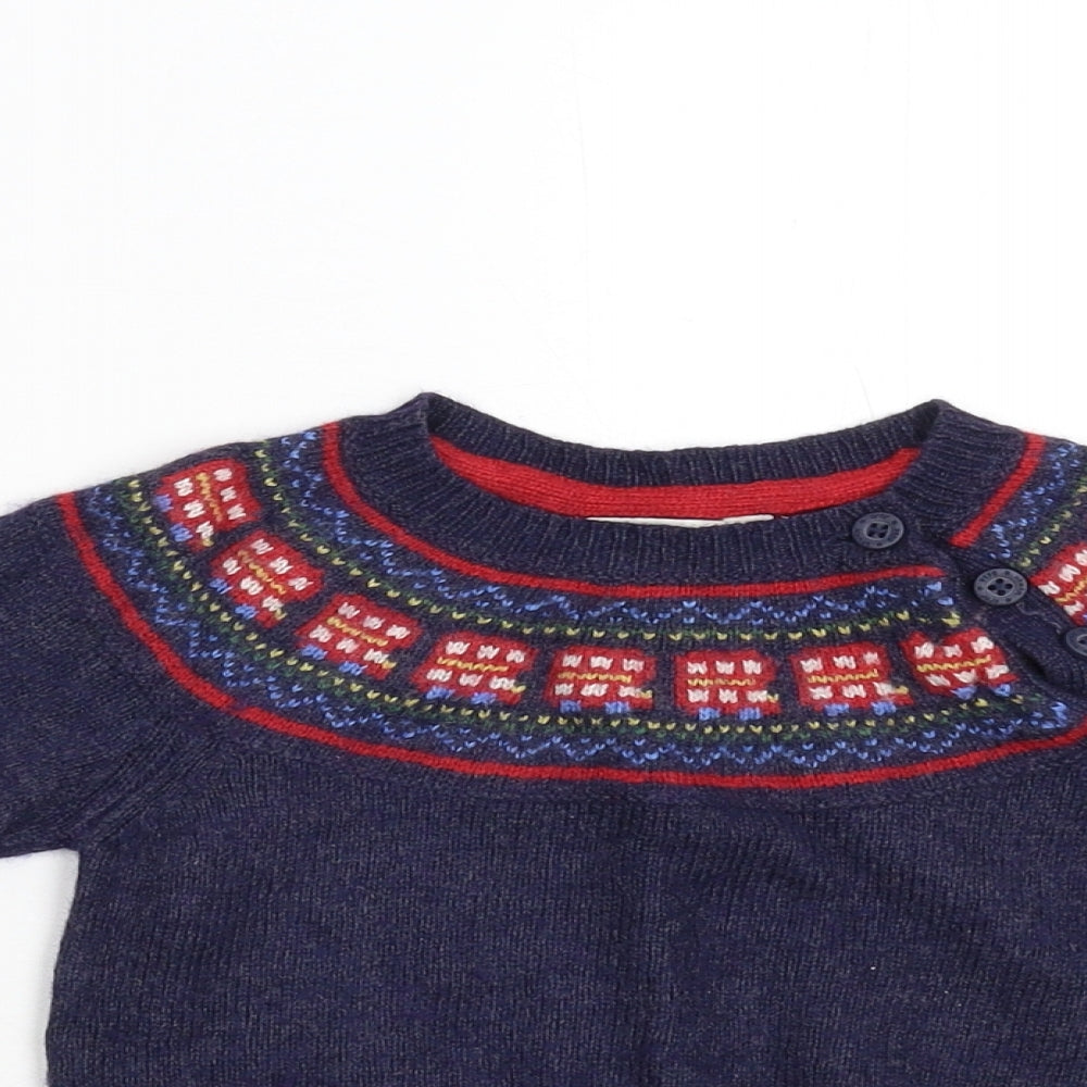 JoJo Maman Bébé Baby Blue Geometric  Pullover Jumper Size 12-18 Months