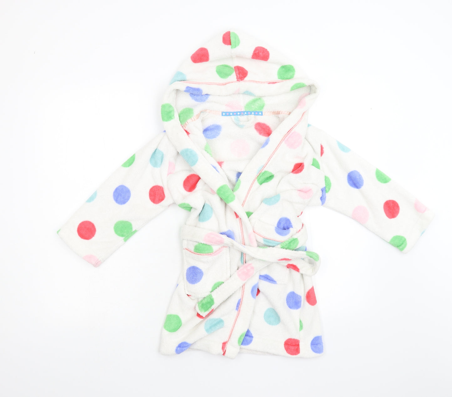 John Lewis Girls White Polka Dot Fleece  Gown Size 6 Years