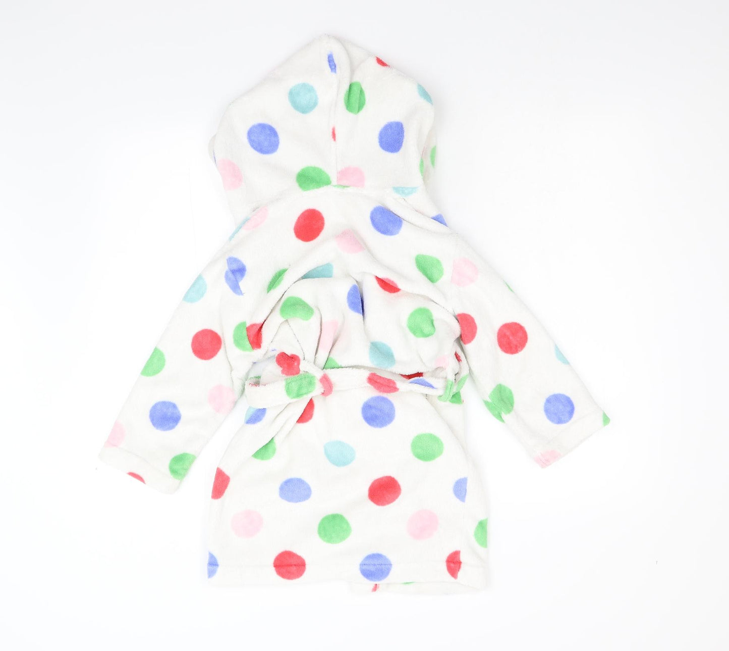 John Lewis Girls White Polka Dot Fleece  Gown Size 6 Years