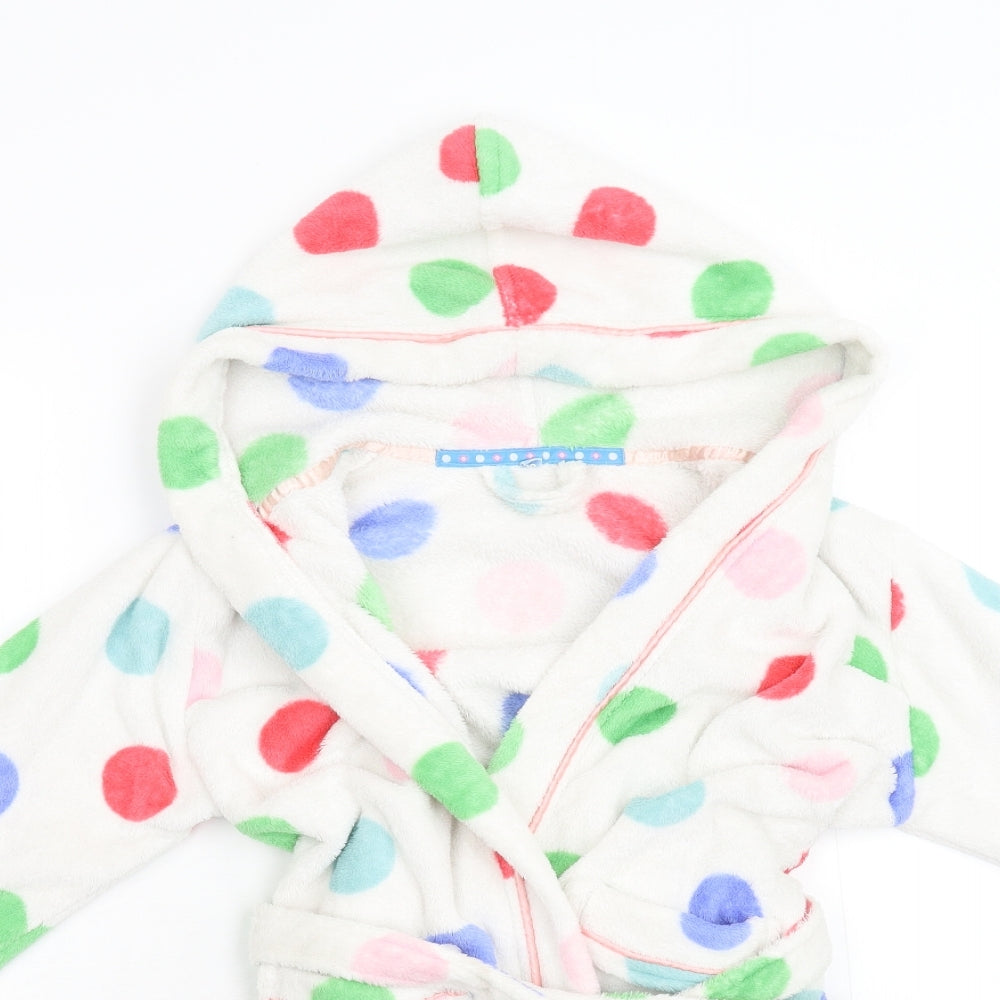 John Lewis Girls White Polka Dot Fleece  Gown Size 6 Years