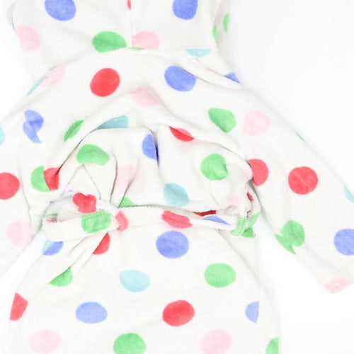 John Lewis Girls White Polka Dot Fleece  Gown Size 6 Years