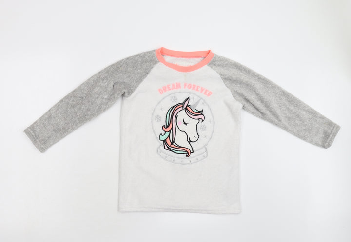 Primark Girls Multicoloured Solid Fleece Top Pyjama Top Size 10-11 Years - Unicorn