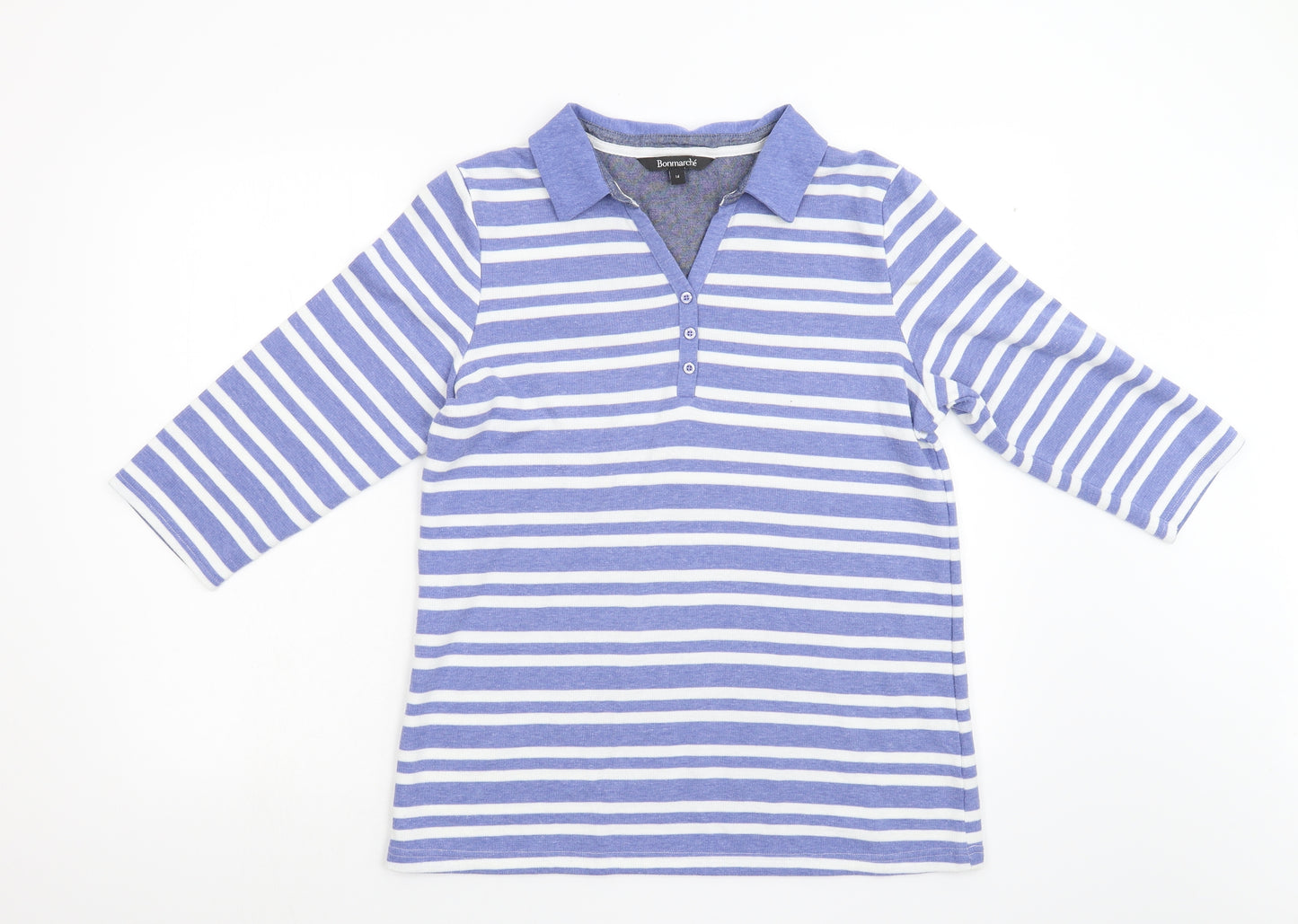 Bonmarché Womens Blue Striped  Henley Jumper Size 14