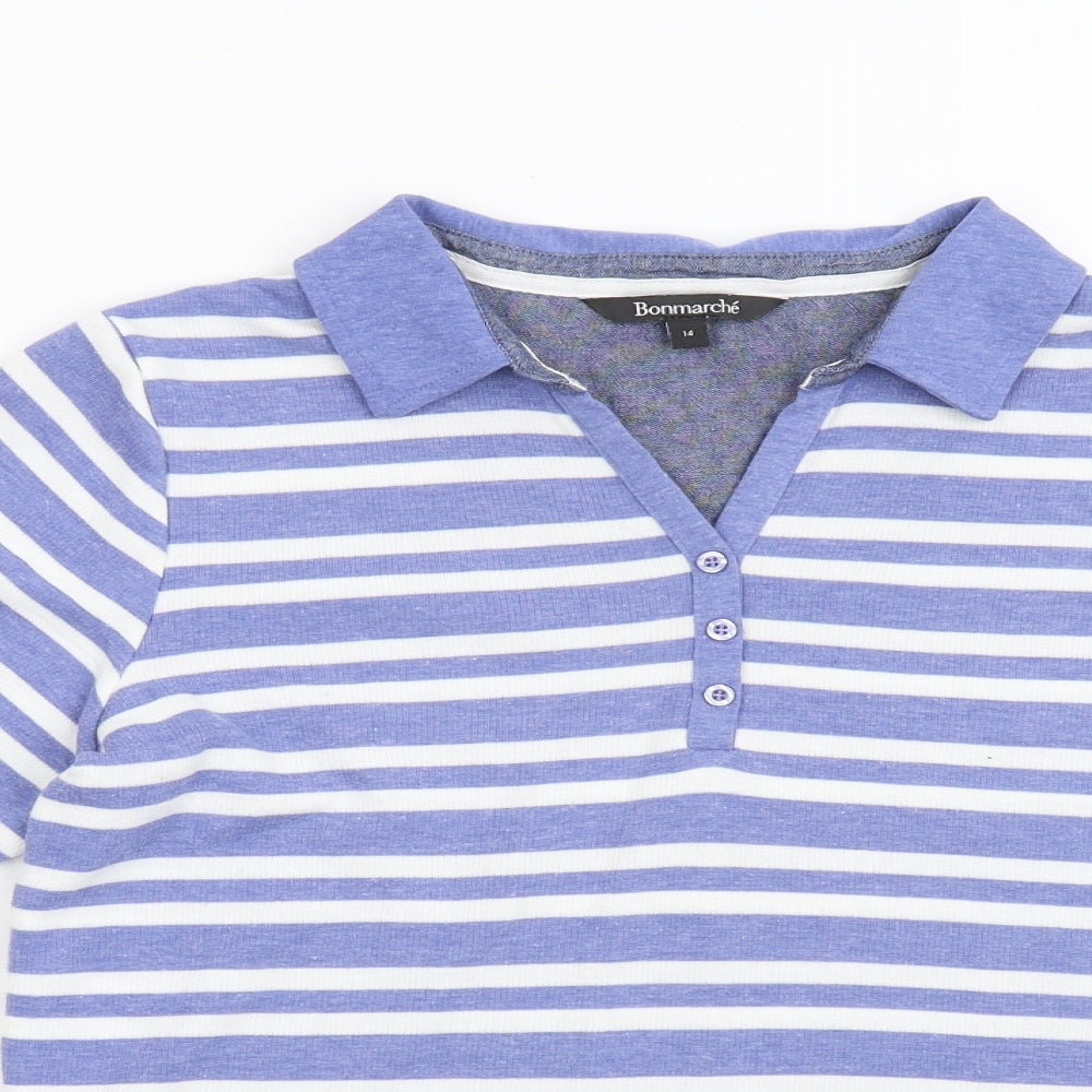 Bonmarché Womens Blue Striped  Henley Jumper Size 14
