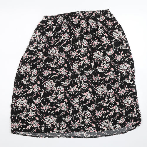 BM Collection Womens Black Floral  Swing Skirt Size 16