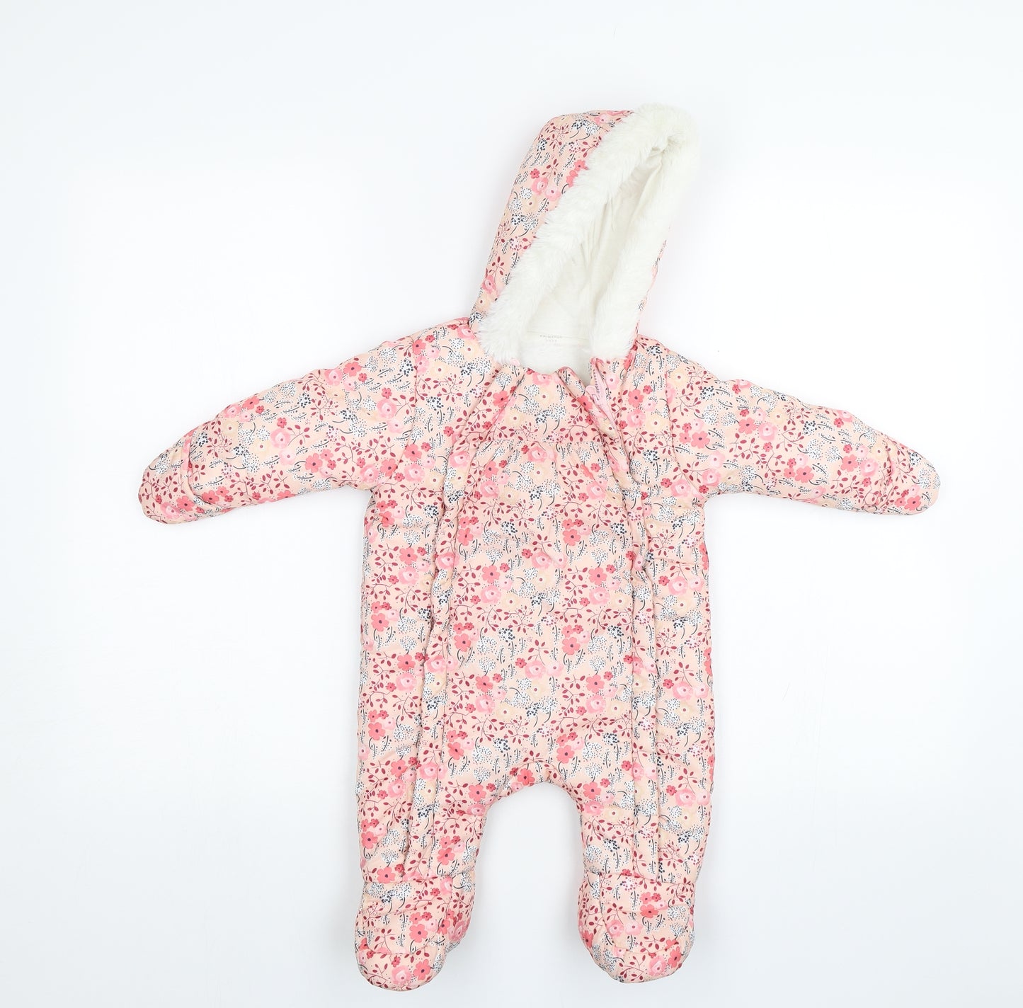 Primark Baby Pink Floral  Puffer Jacket Snowsuit Size 3-6 Months