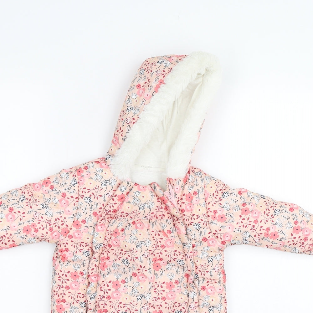 Primark Baby Pink Floral  Puffer Jacket Snowsuit Size 3-6 Months