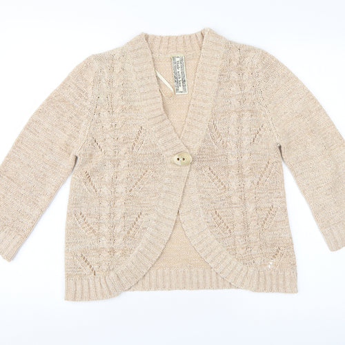 E-vie Womens Beige Argyle/Diamond  Cardigan Jumper Size 14
