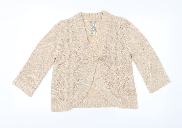 E-vie Womens Beige Argyle/Diamond  Cardigan Jumper Size 14