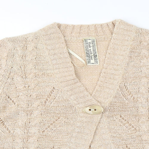 E-vie Womens Beige Argyle/Diamond  Cardigan Jumper Size 14