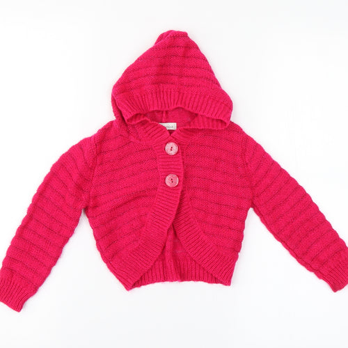 M&S Girls Pink Striped  Cardigan Jumper Size 2-3 Years