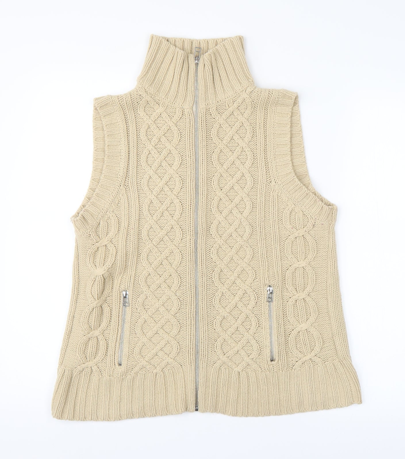 Zingara Womens Beige Argyle/Diamond  Full Zip Jumper Size 12