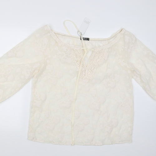 SHEILAY Womens White Floral  Basic Blouse Size XL