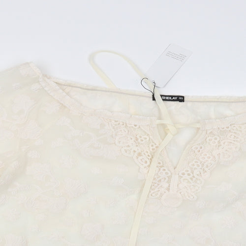 SHEILAY Womens White Floral  Basic Blouse Size XL