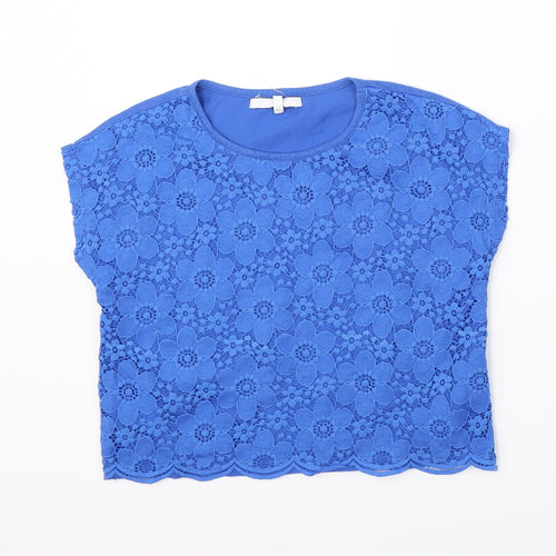 Marks & Spencer Girls Blue Floral  Cropped T-Shirt Size 10-11 Years