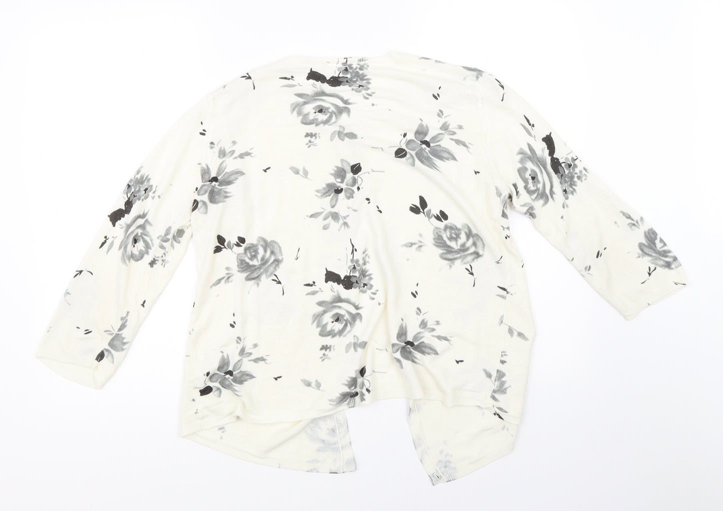 BHS Womens White Floral  Cardigan Jumper Size 16