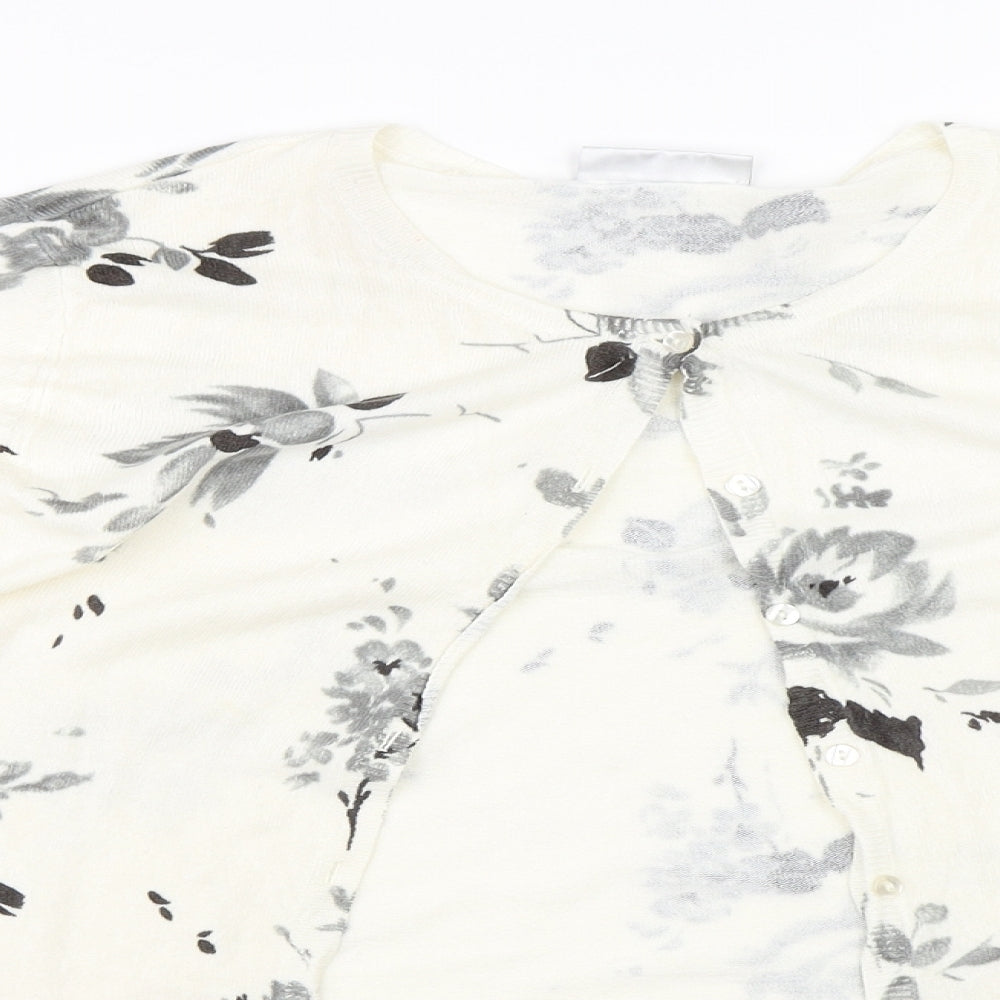 BHS Womens White Floral  Cardigan Jumper Size 16
