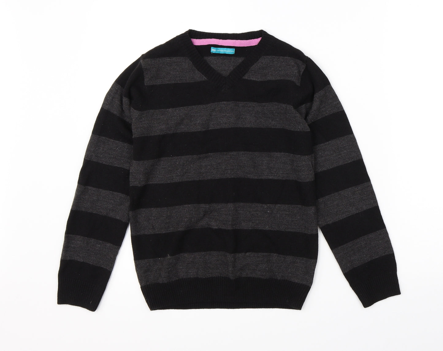 Marks & Spencer Girls Black Striped  Pullover Jumper Size 11-12 Years