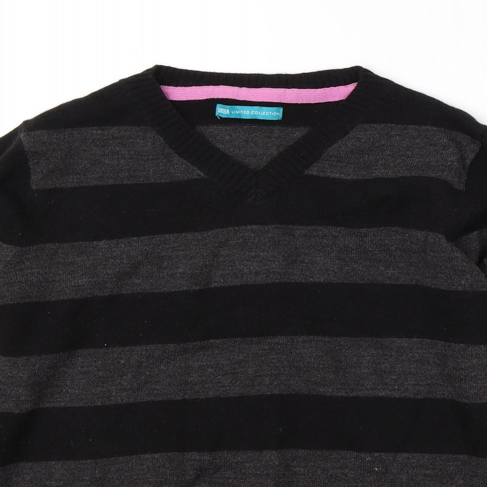 Marks & Spencer Girls Black Striped  Pullover Jumper Size 11-12 Years