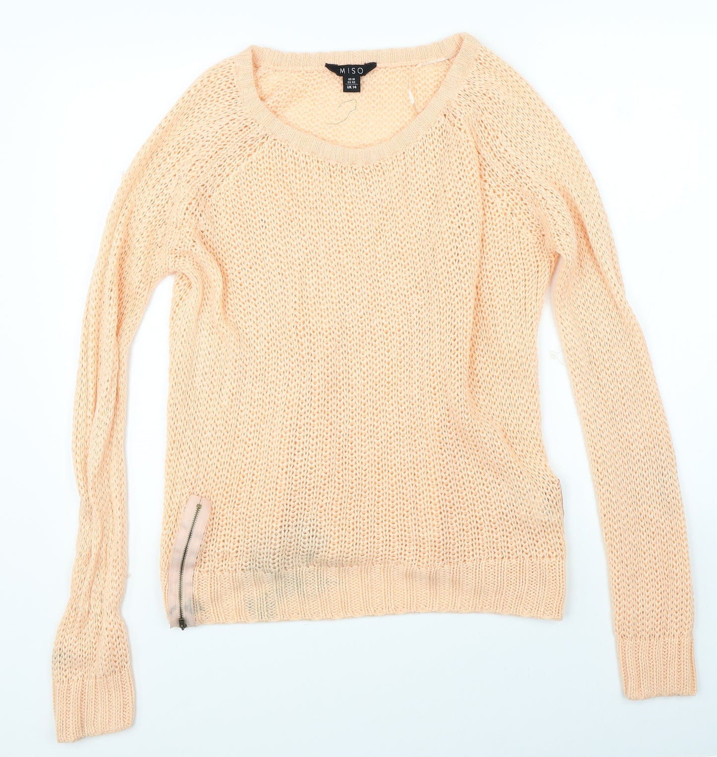 Miso Womens Orange  Knit Pullover Jumper Size 14