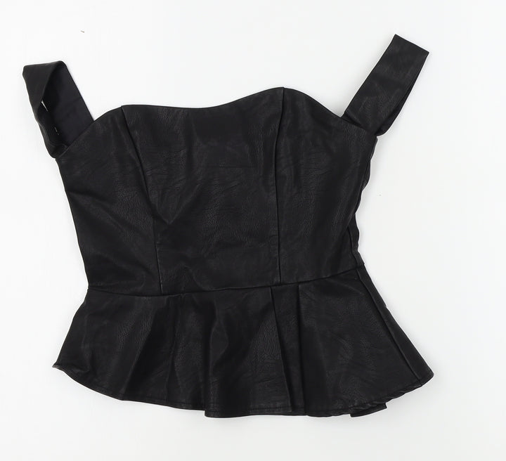 Missguided Womens Black Basic Blouse Size 6 - faux leather