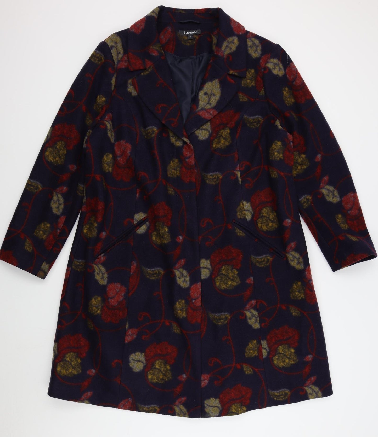 Bonmarche Womens Black Floral  Overcoat Coat Size 22