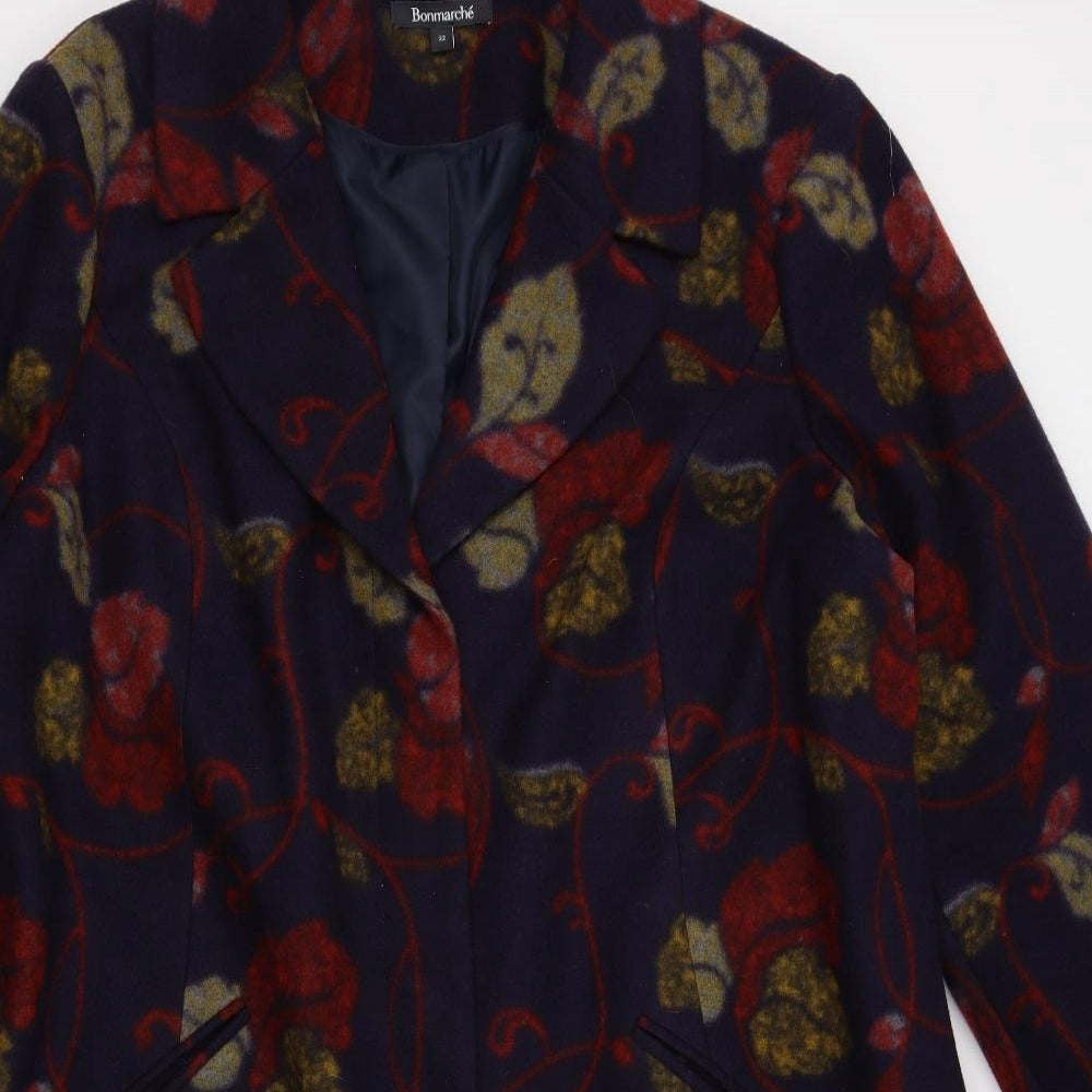 Bonmarche Womens Black Floral  Overcoat Coat Size 22