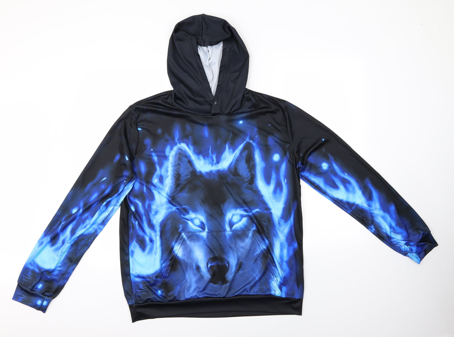 Preworn Mens Black   Pullover Hoodie Size XL  - Wolf Graphic