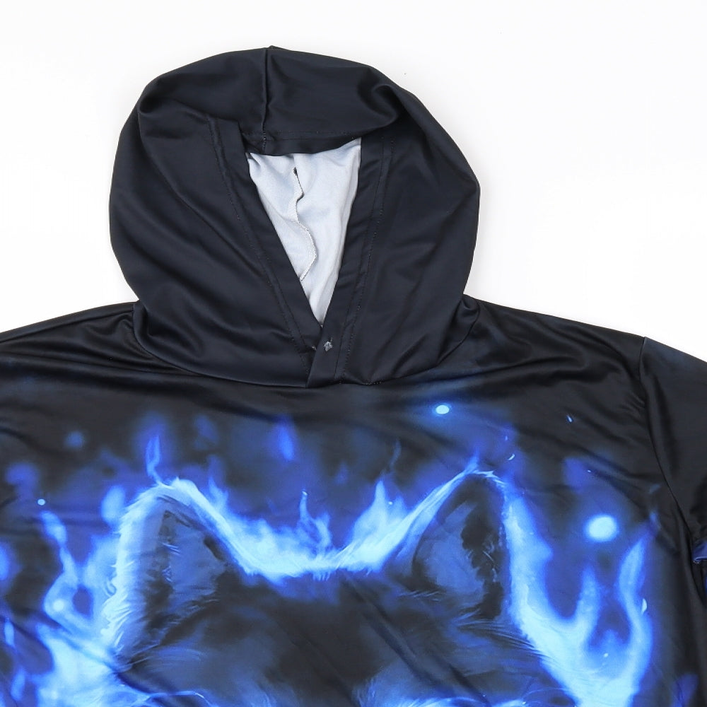Preworn Mens Black   Pullover Hoodie Size XL  - Wolf Graphic