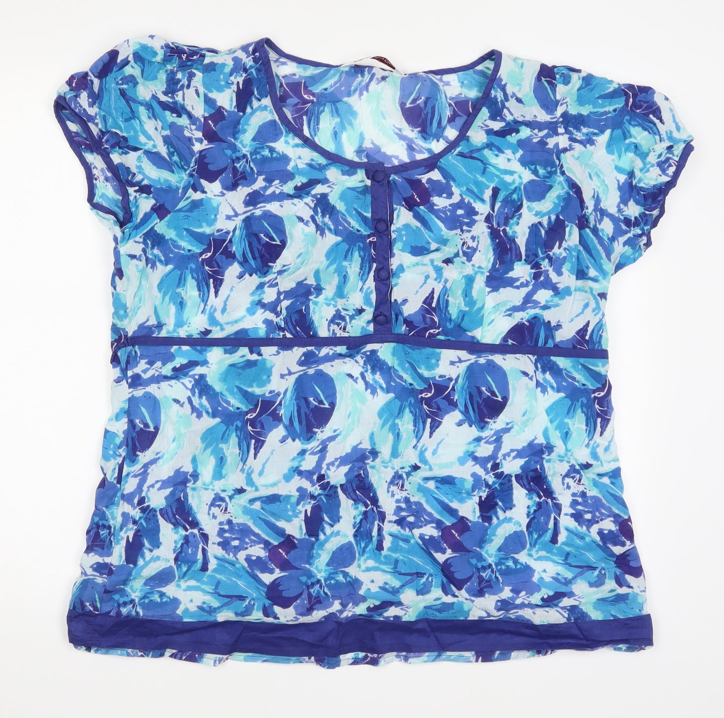 EWM Womens Blue Floral  Basic T-Shirt Size 16
