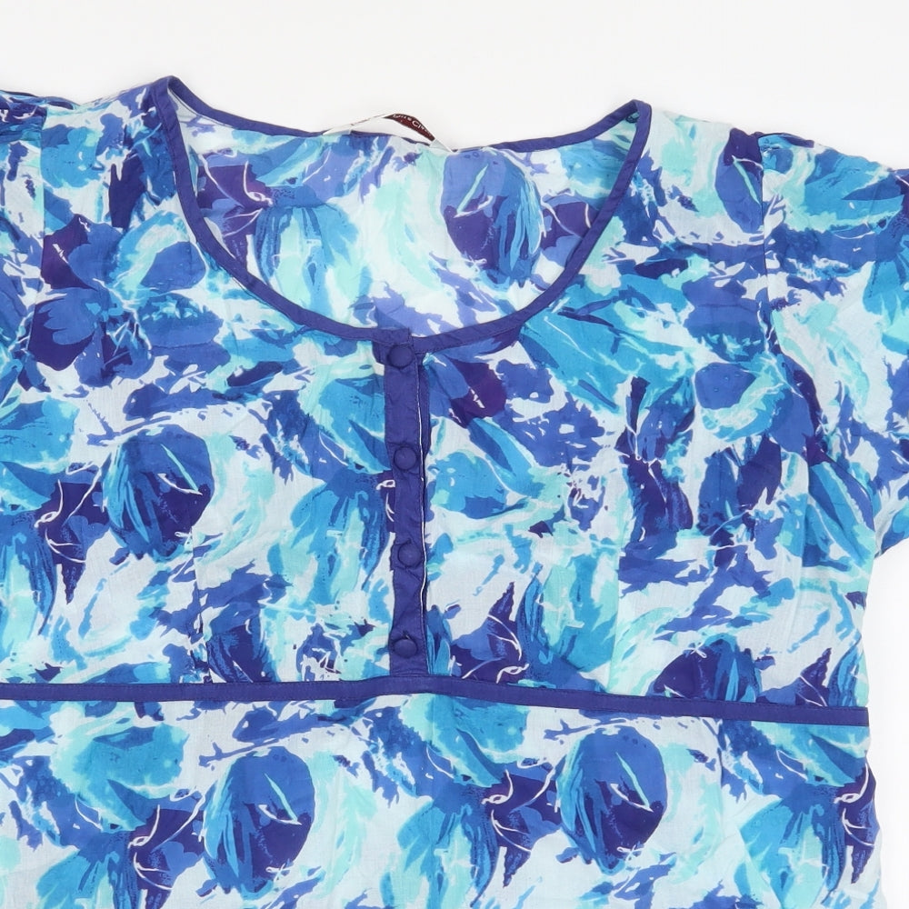 EWM Womens Blue Floral  Basic T-Shirt Size 16